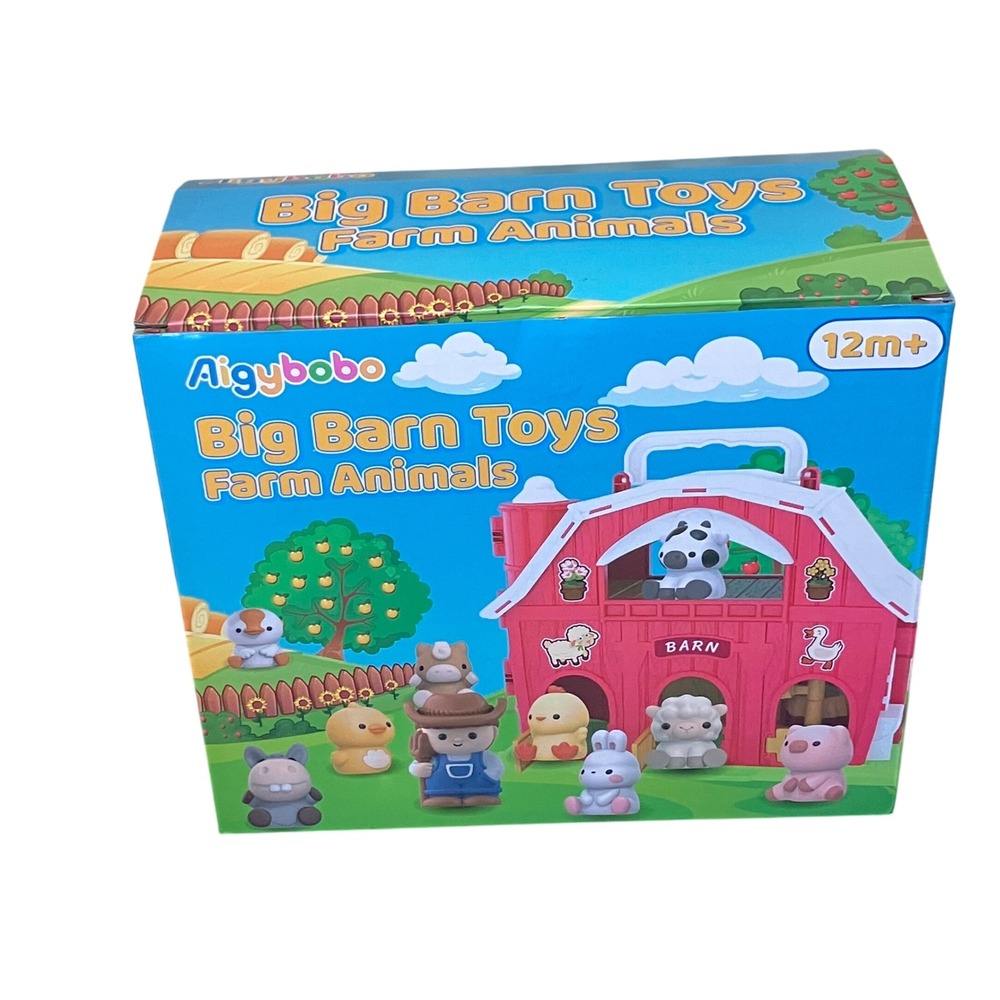 Aigybobo Big Barn Toys Farm Animals Kids 12m+ Red New 11pc Playset HA-Barn Toys